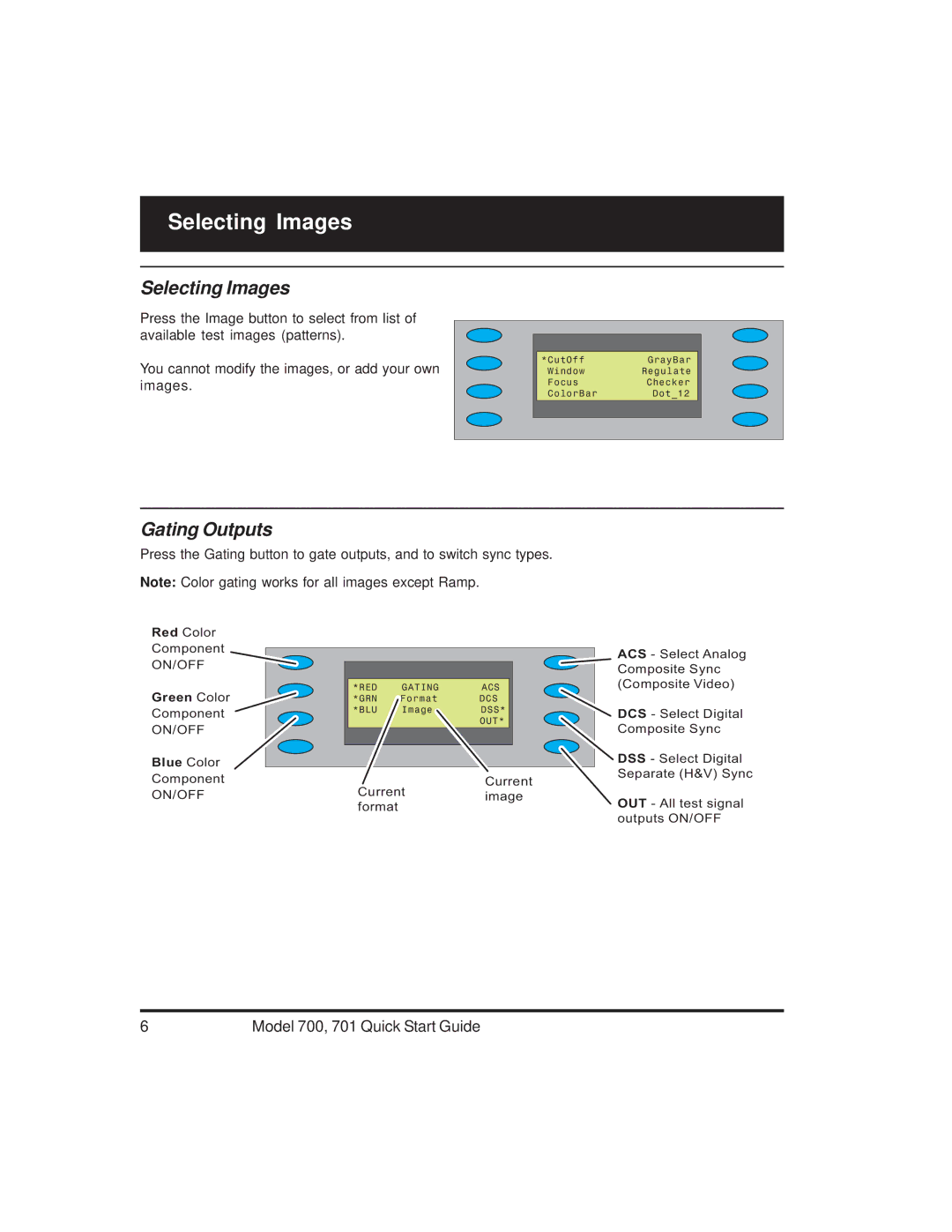 Quantum Data 700, 701 quick start Selecting Images, Gating Outputs 