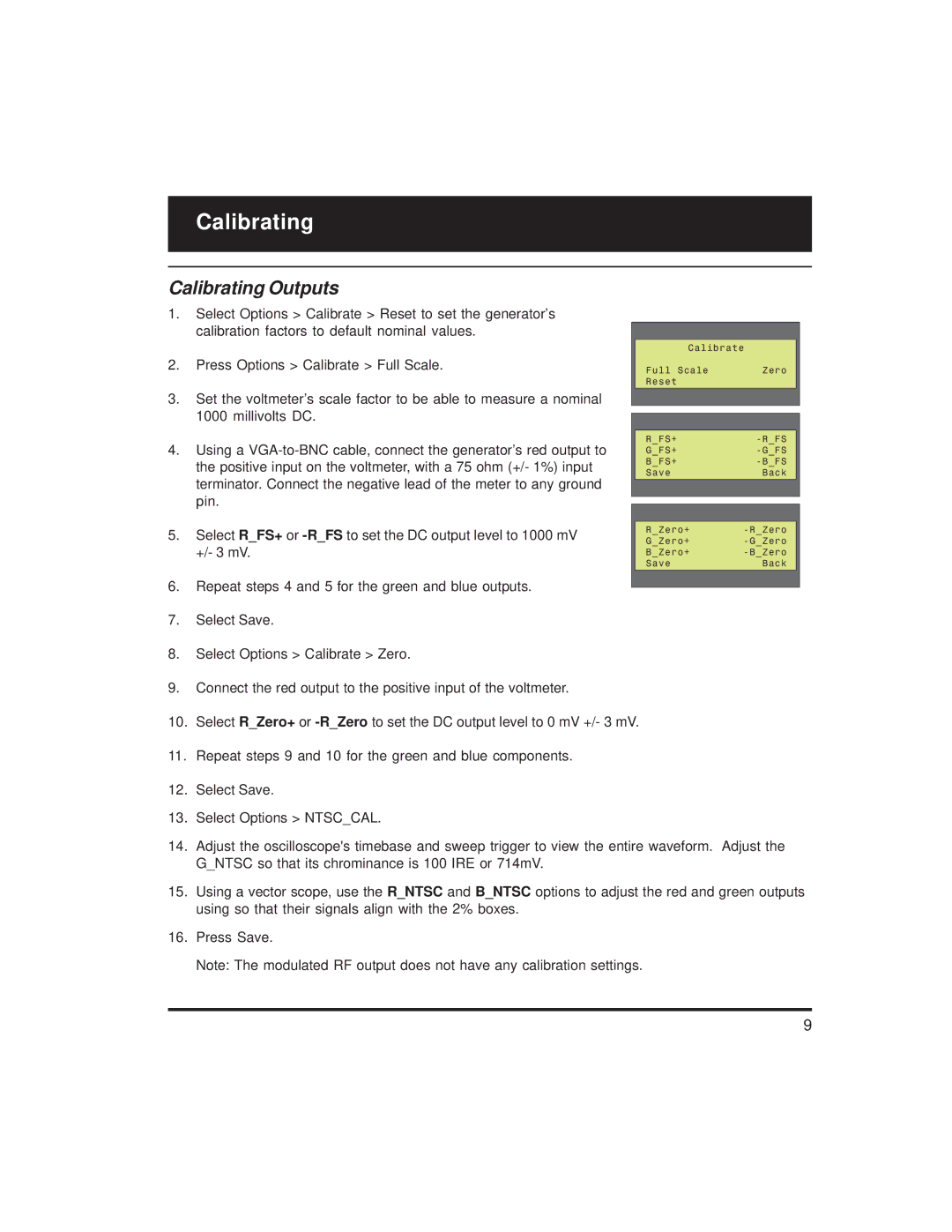 Quantum Data 700, 701 quick start Calibrating Outputs 