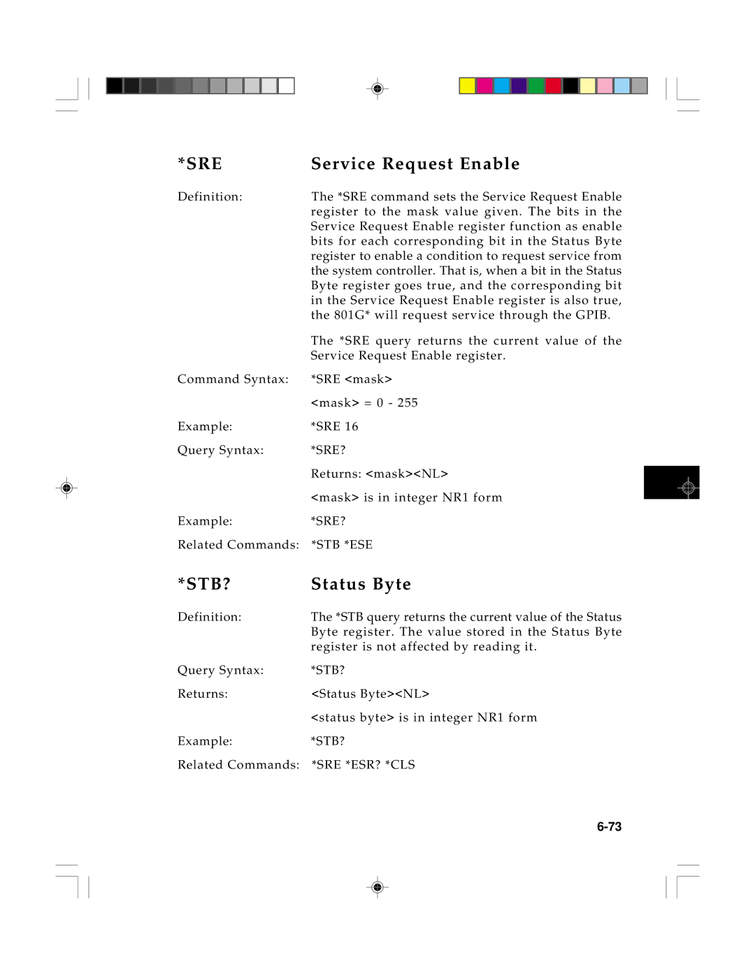 Quantum Data 801GC, 801GF, 801GX manual Service Request Enable, Status Byte 