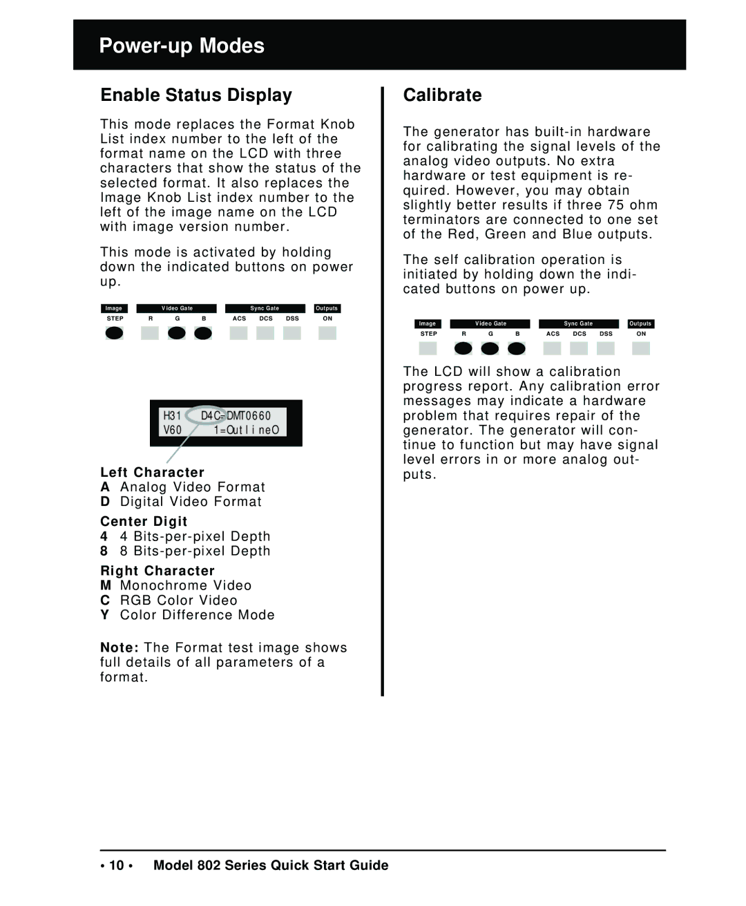 Quantum Data 802 quick start Enable Status Display, Calibrate 