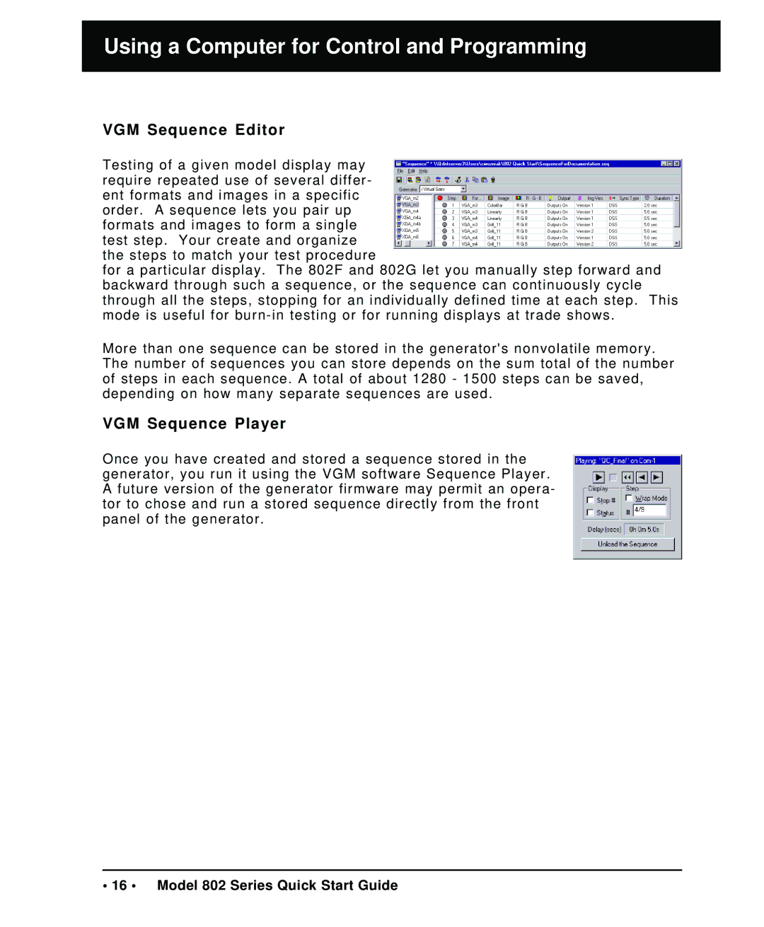 Quantum Data 802 quick start VGM Sequence Editor, VGM Sequence Player 