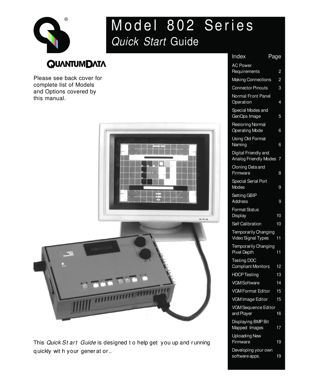 Quantum Data quick start Model 802 Series Quick Start Guide, Index 