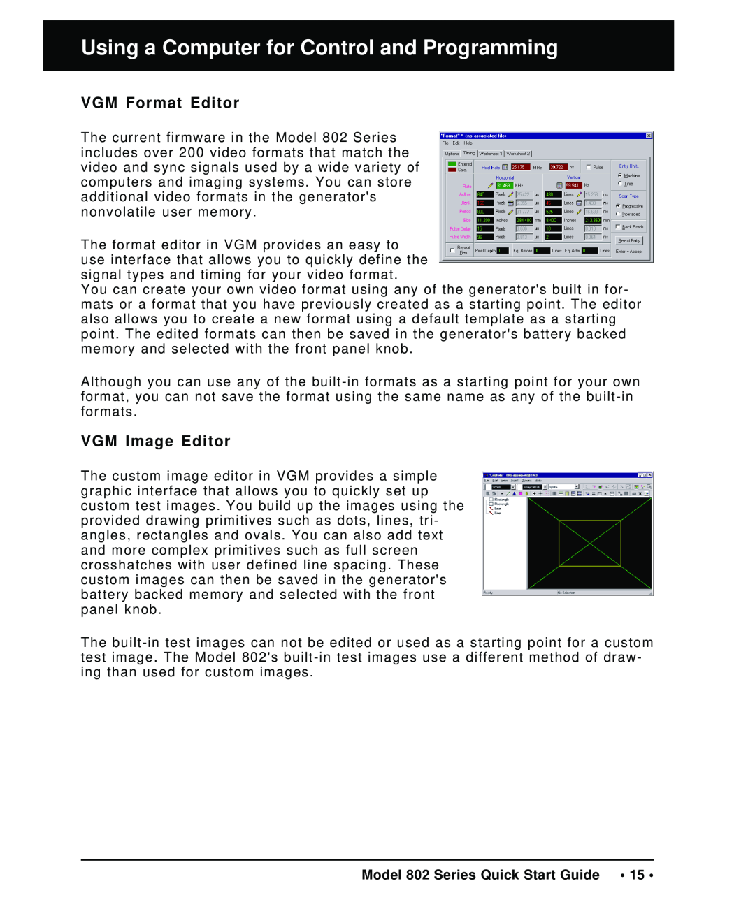 Quantum Data quick start VGM Format Editor, VGM Image Editor, Model 802 Series Quick Start Guide 