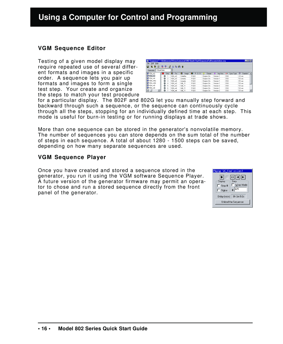 Quantum Data quick start VGM Sequence Editor, VGM Sequence Player, Model 802 Series Quick Start Guide 