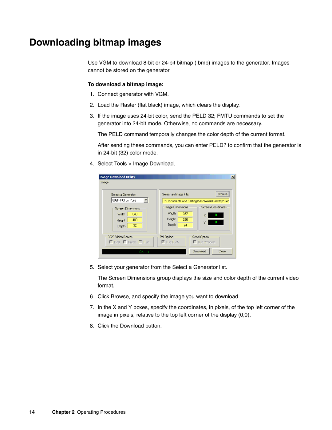 Quantum Data 802R-PCI manual Downloading bitmap images, To download a bitmap image 