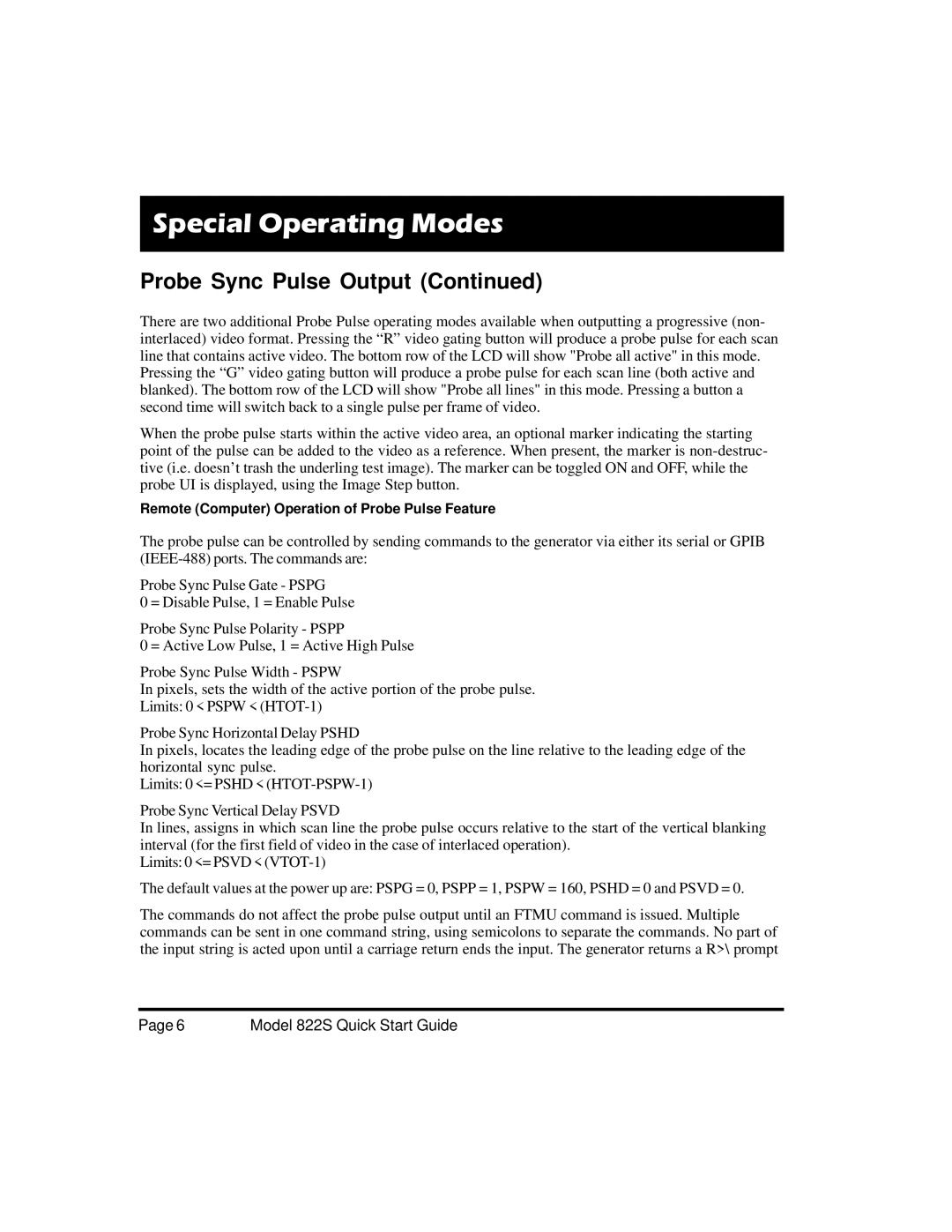 Quantum Data 822S quick start Remote Computer Operation of Probe Pulse Feature 