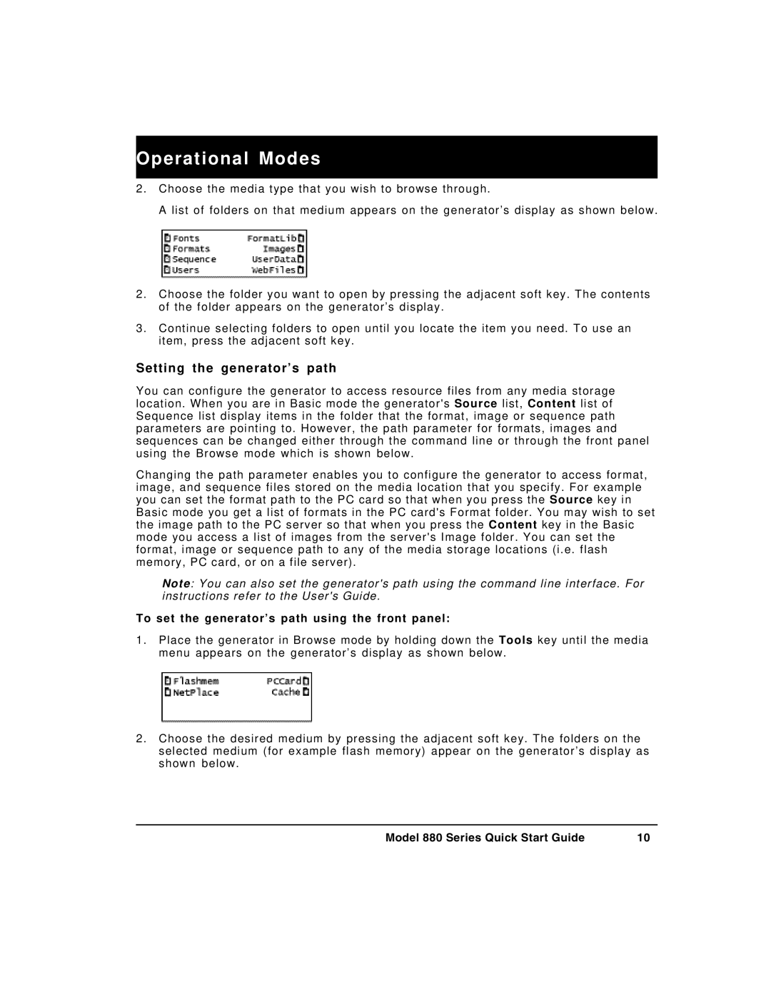 Quantum Data 880 Operational Modes, Setting the generator’s path, To set the generator’s path using the front panel 