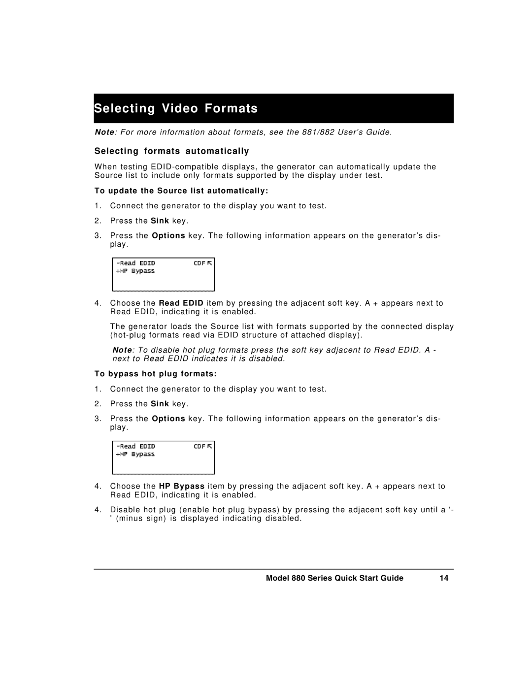 Quantum Data 880 Selecting Video Formats, Selecting formats automatically, To update the Source list automatically 