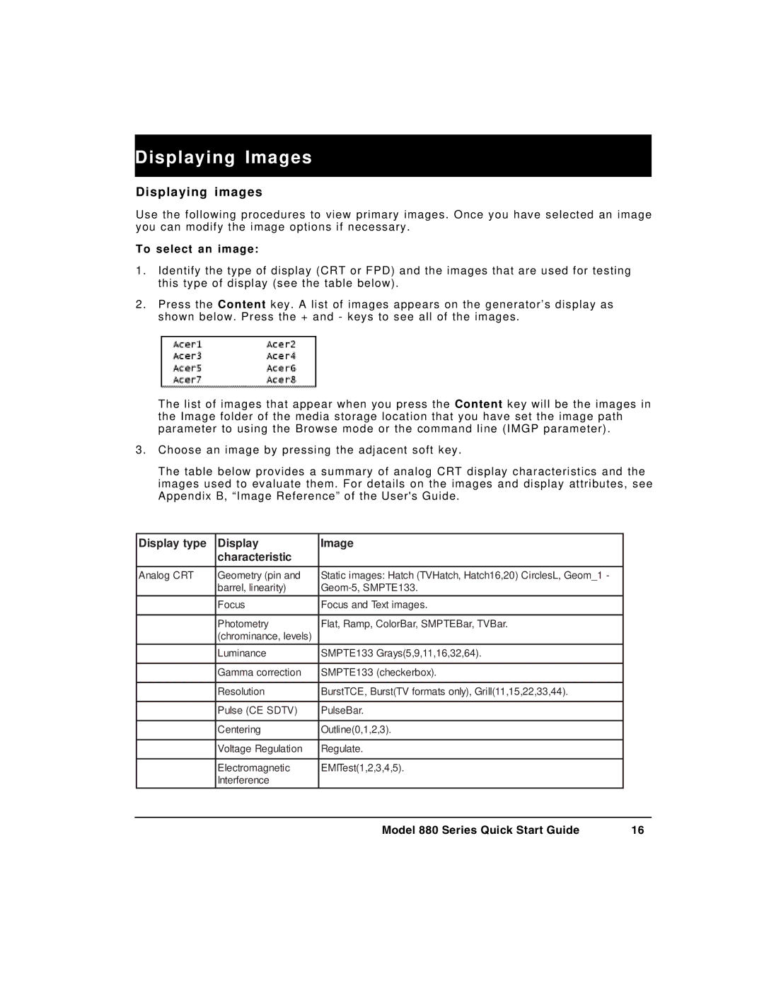 Quantum Data 880 quick start Displaying Images, Displaying images, To select an image 