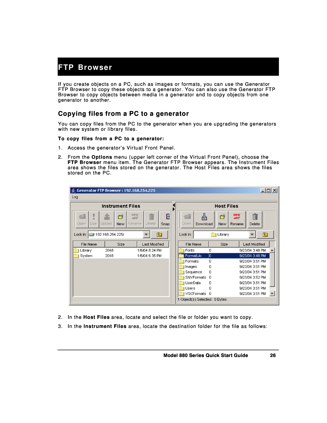 Quantum Data 880 quick start FTP Browser, Copying files from a PC to a generator, To copy files from a PC to a generator 