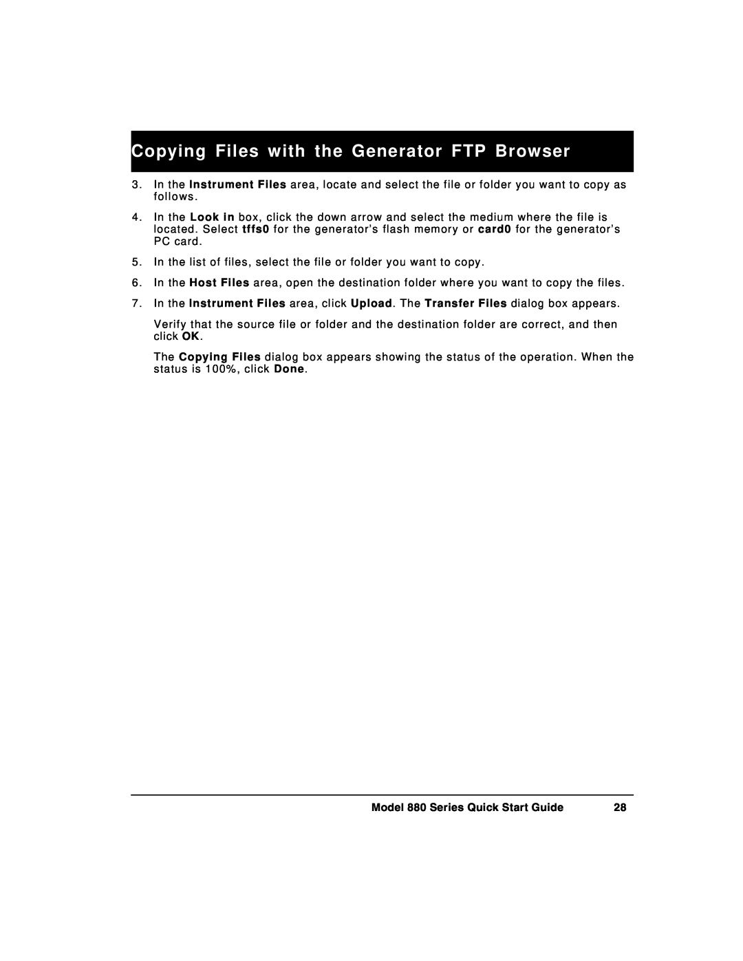 Quantum Data quick start Copying Files with the Generator FTP Browser, Model 880 Series Quick Start Guide 