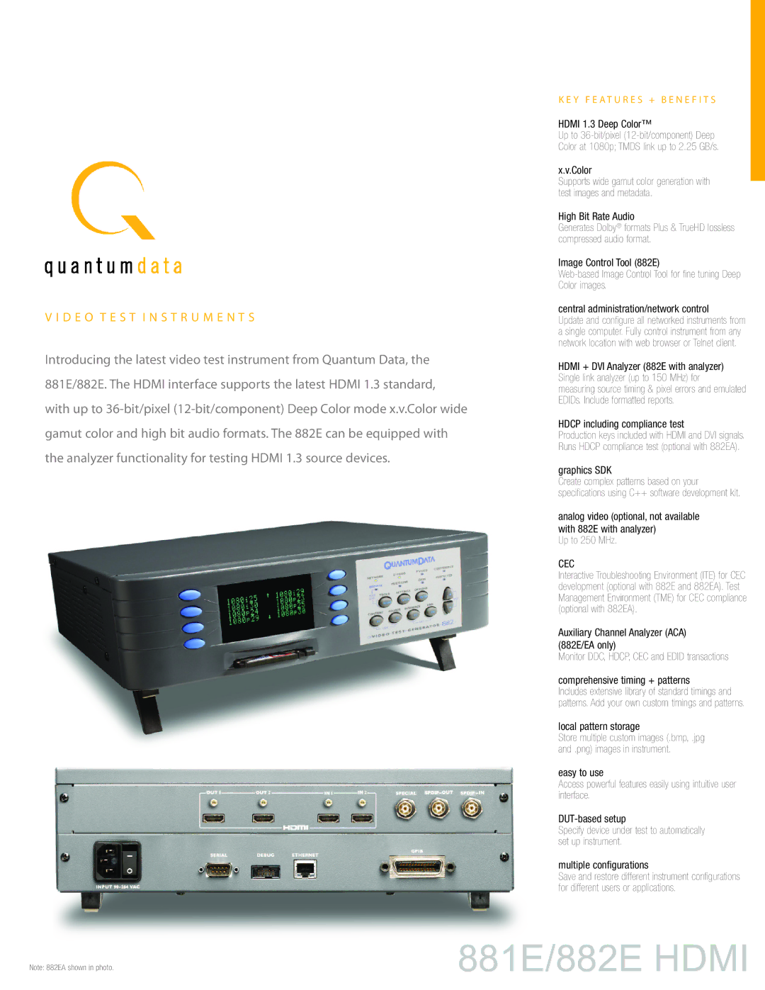 Quantum Data specifications 881E/882E Hdmi 