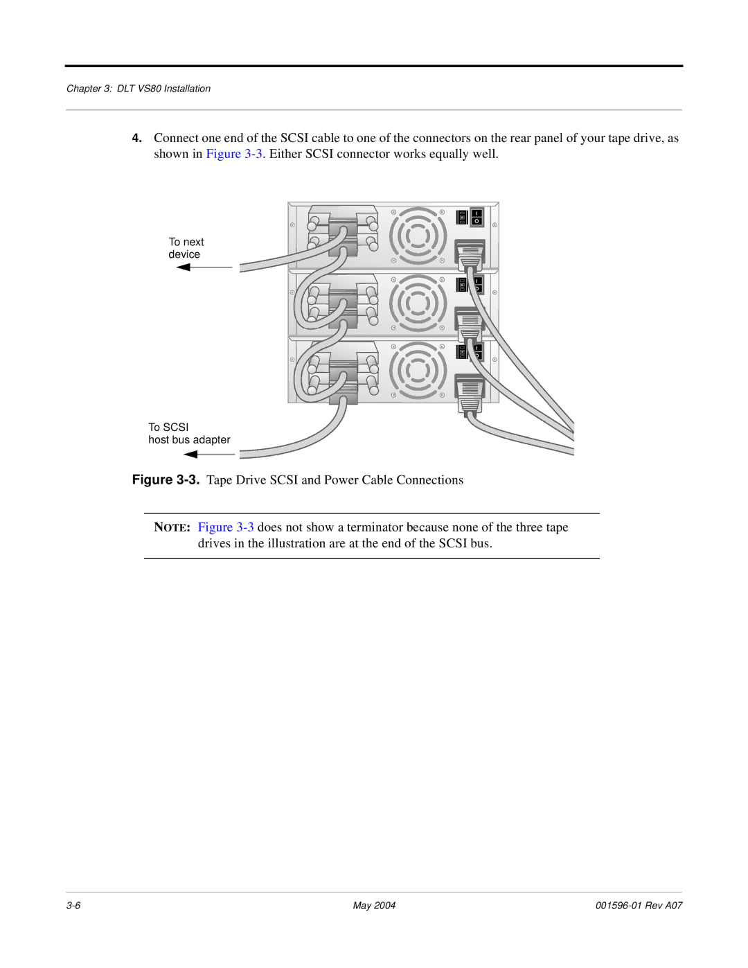 Quantum DLT VS80 manual Tape Drive Scsi and Power Cable Connections 