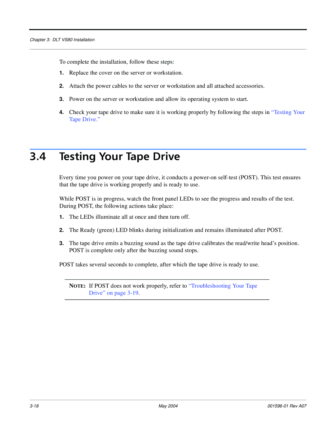 Quantum DLT VS80 manual Testing Your Tape Drive 