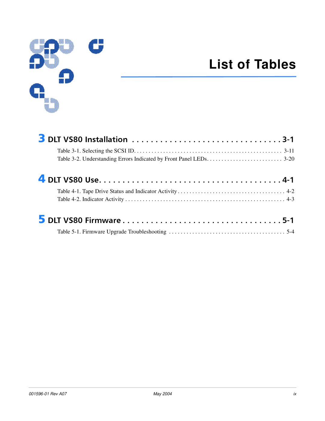 Quantum DLT VS80 manual List of Tables 