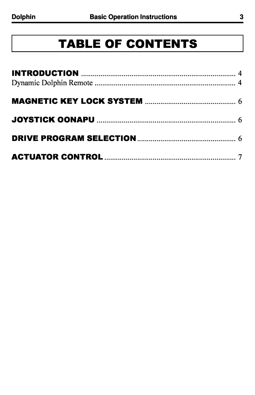 Quantum Dynamic Dolphin Remote manual Table Of Contents 