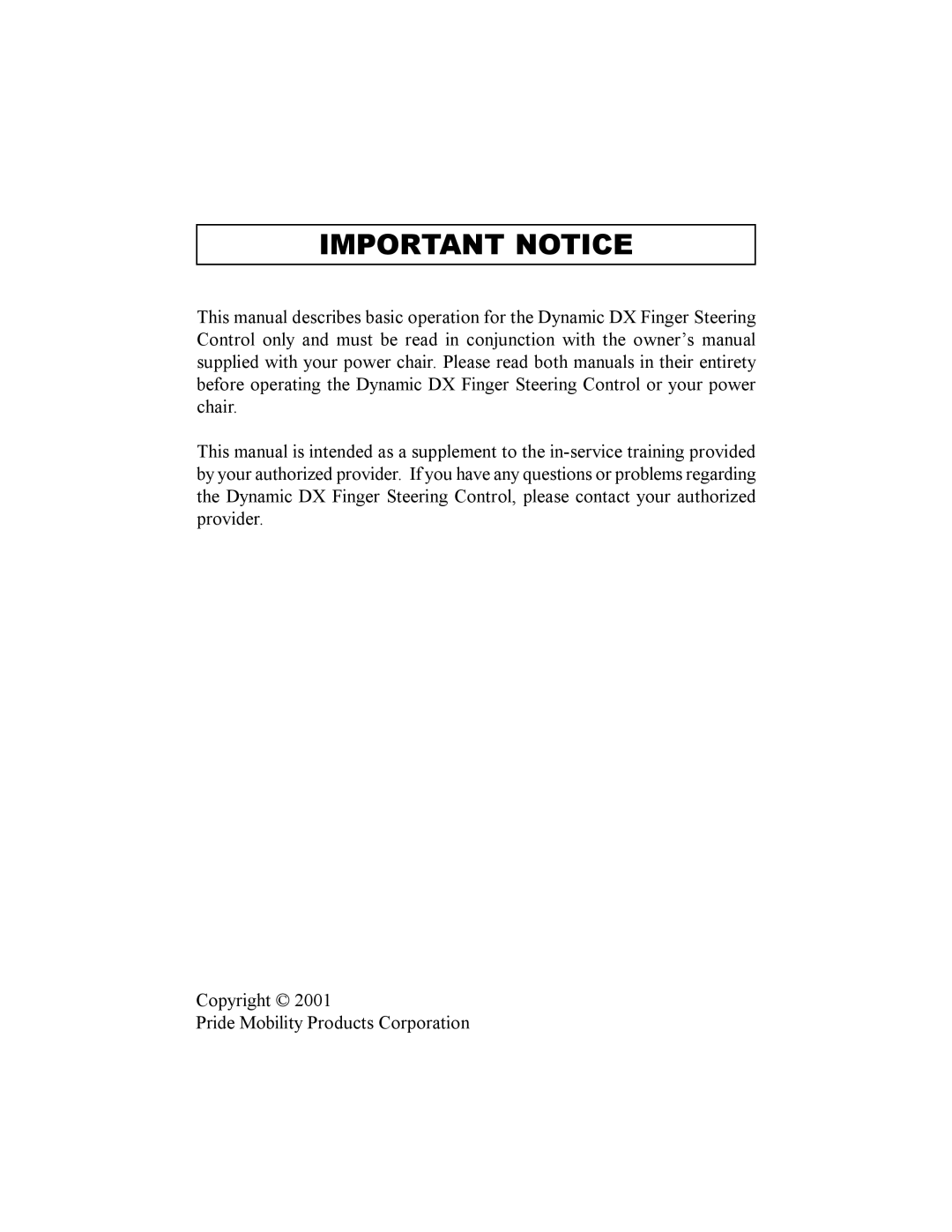 Quantum Dynamic DX manual Important Notice 