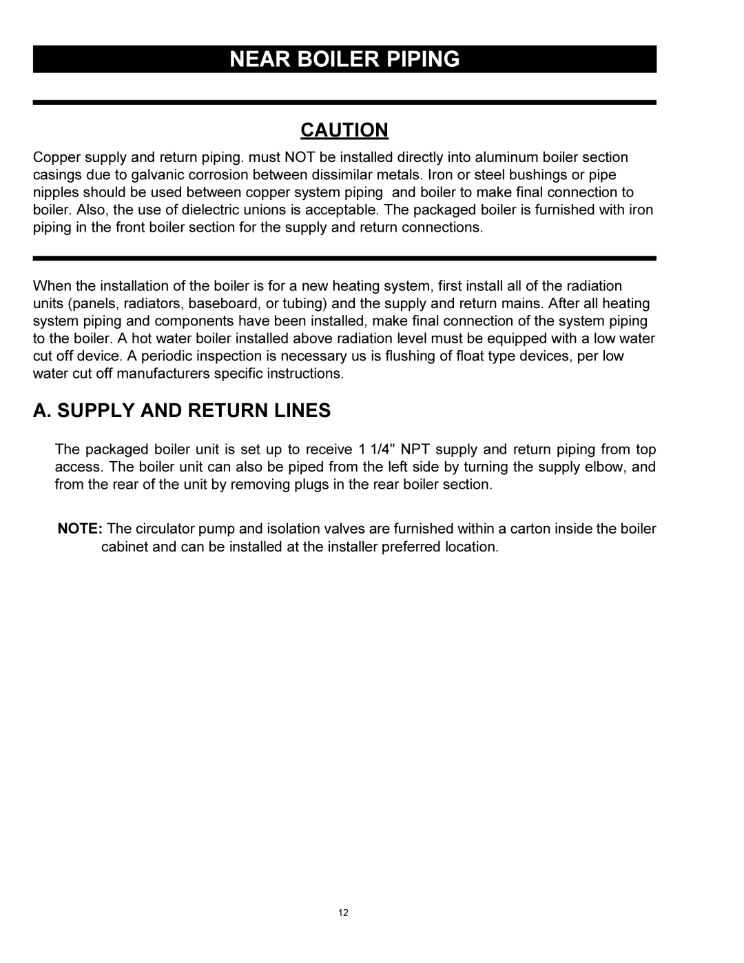 Quantum GAS-FIRED BOILERS installation instructions Near Boiler Piping, Supply and Return Lines 