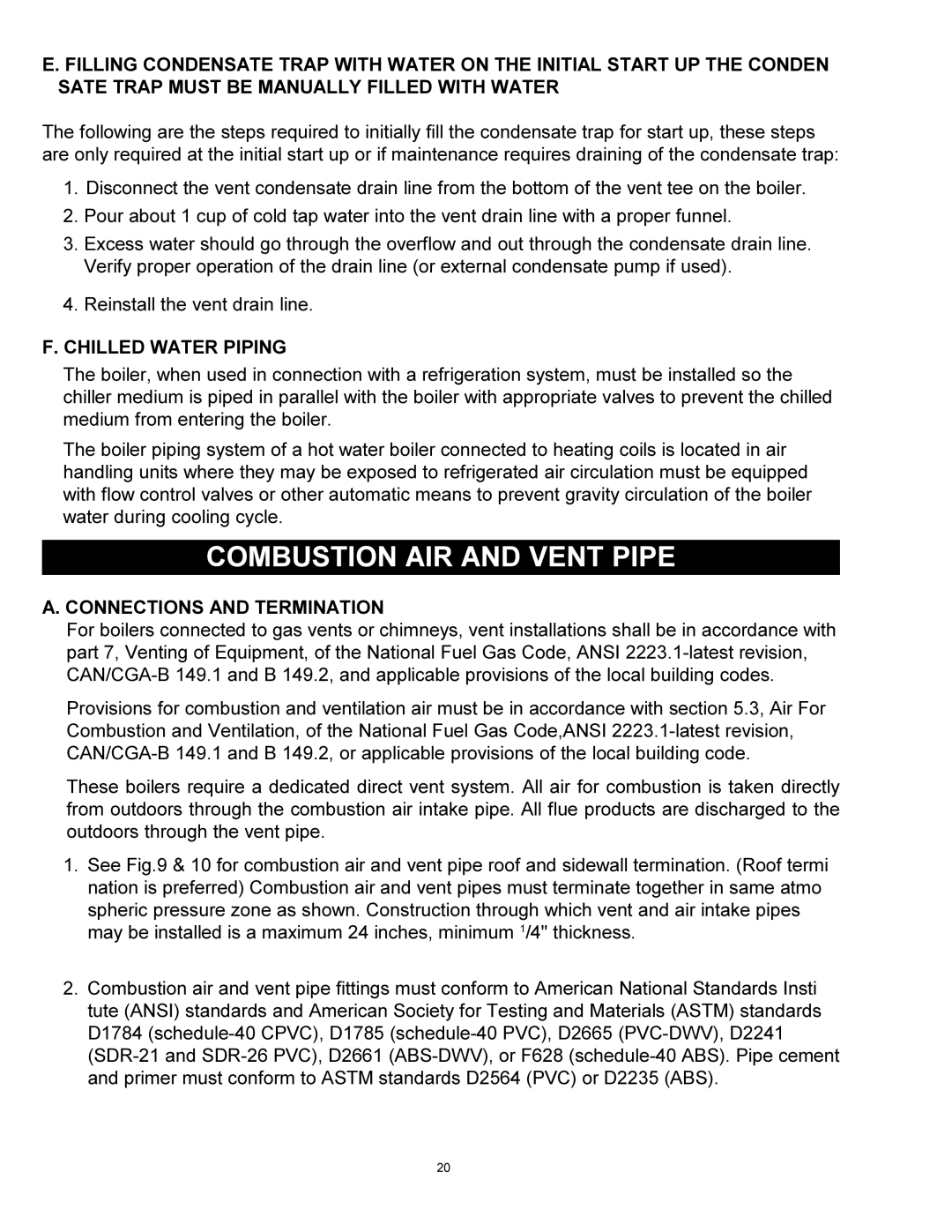 Quantum GAS-FIRED BOILERS Combustion AIR and Vent Pipe, Chilled Water Piping, Connections and Termination 
