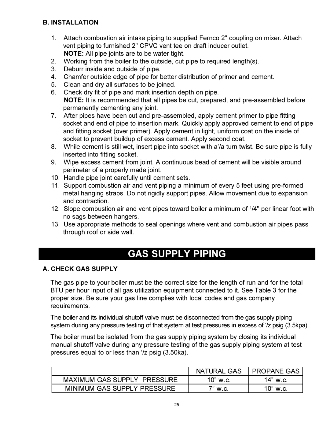 Quantum GAS-FIRED BOILERS installation instructions GAS Supply Piping, Installation, Check GAS Supply 