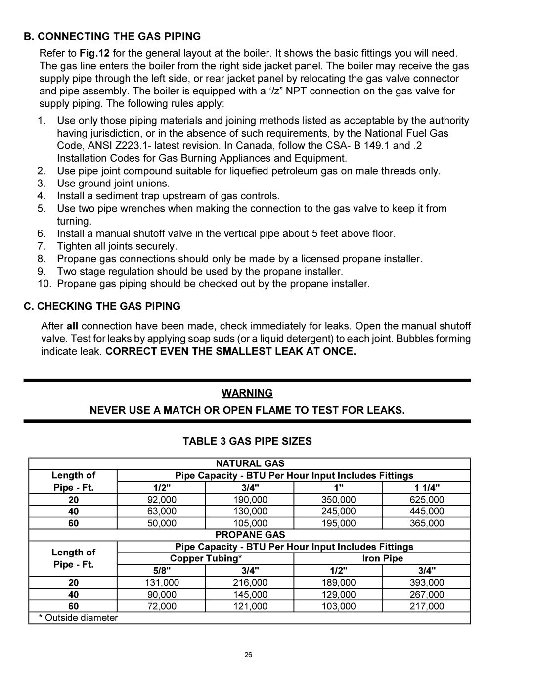 Quantum GAS-FIRED BOILERS installation instructions Connecting the GAS Piping, Checking the GAS Piping 