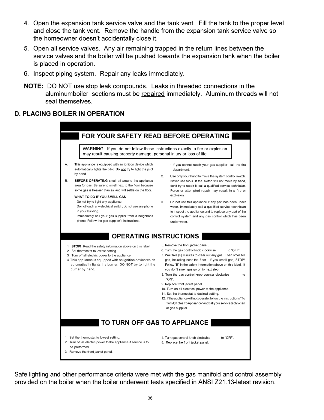 Quantum GAS-FIRED BOILERS installation instructions Operating Instructions, To Turn OFF GAS to Appliance 