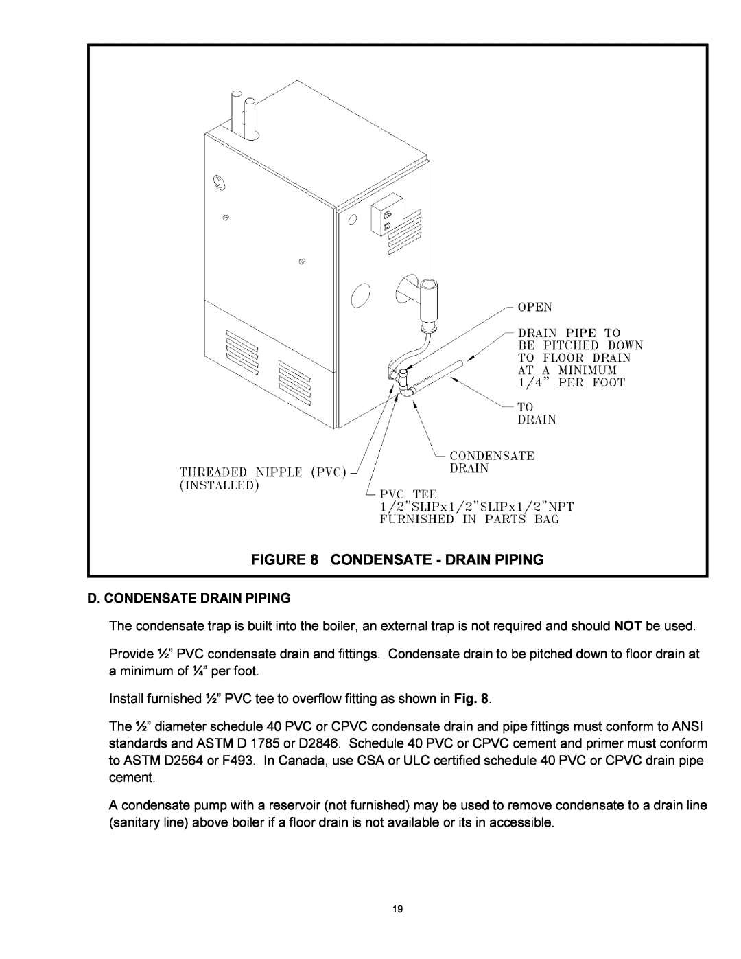 Quantum GAS-FIRED BOILERS installation instructions Condensate - Drain Piping, D. Condensate Drain Piping 