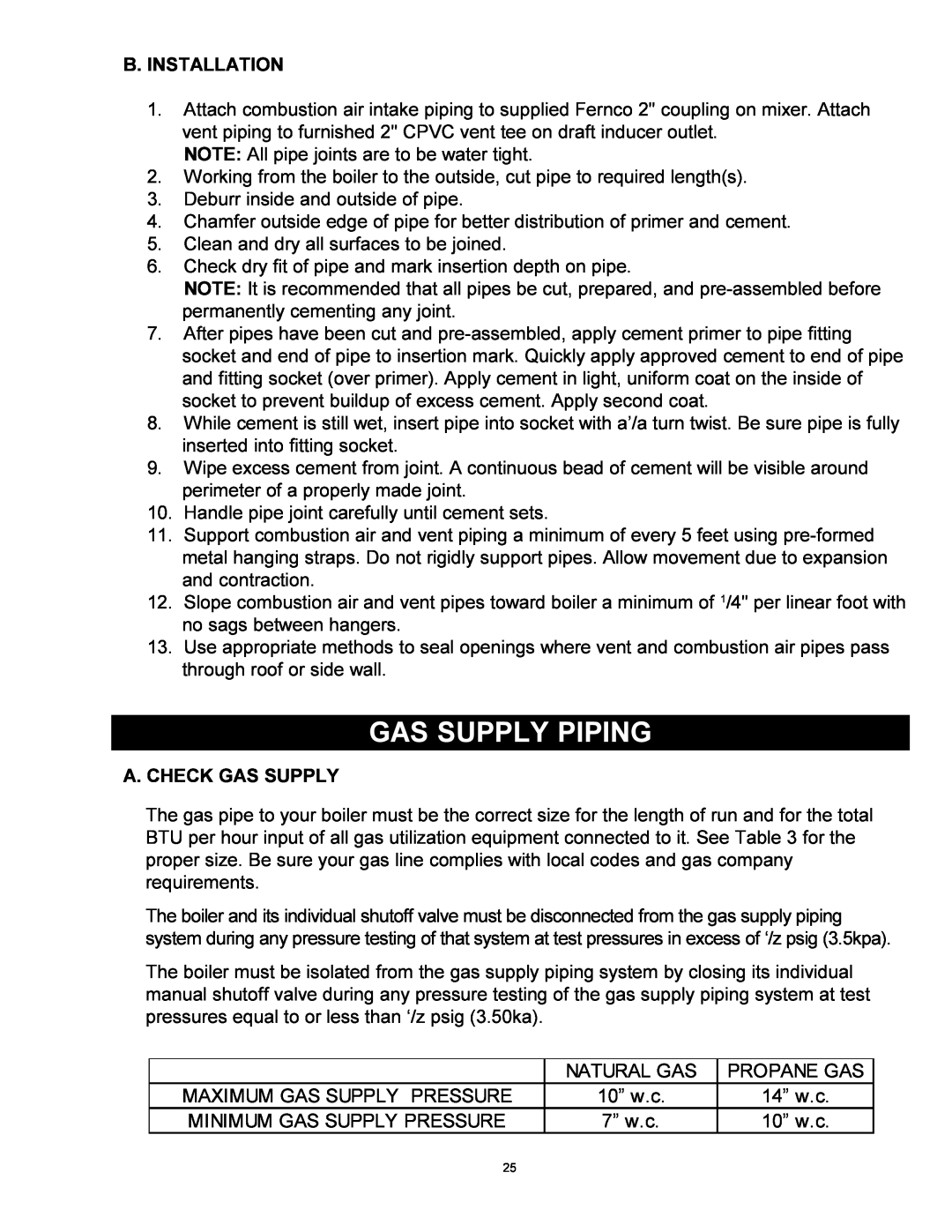 Quantum GAS-FIRED BOILERS installation instructions Gas Supply Piping, B.Installation, A. Check Gas Supply 