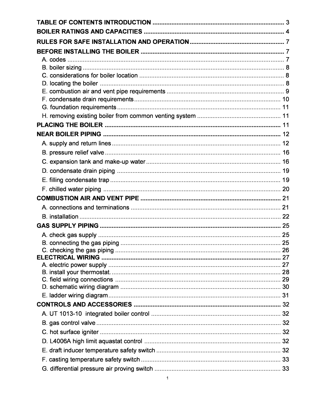 Quantum GAS-FIRED BOILERS Table Of Contents Introduction, Boiler Ratings And Capacities, Before Installing The Boiler 