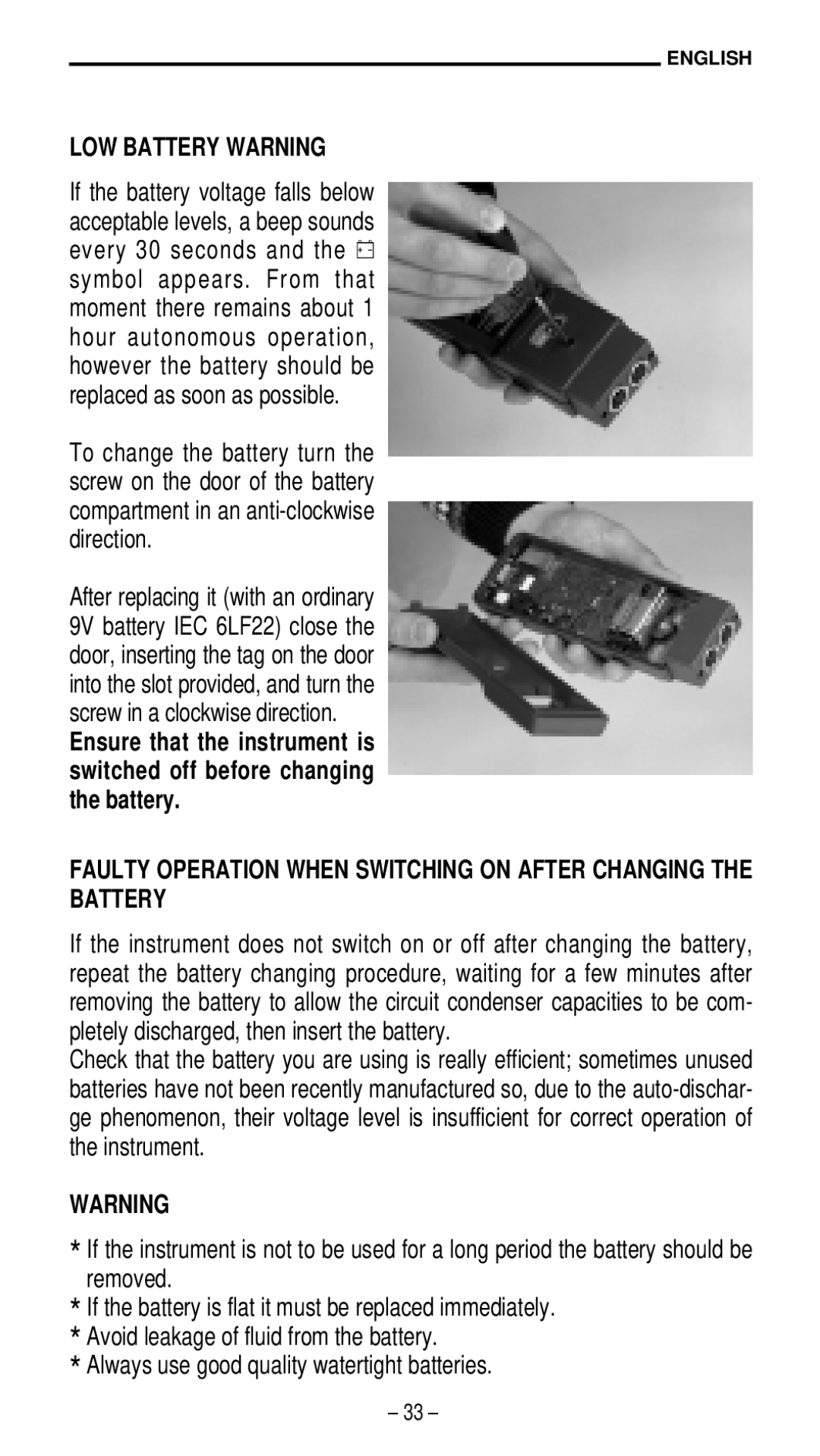 Quantum HD 9021 manual LOW Battery Warning 