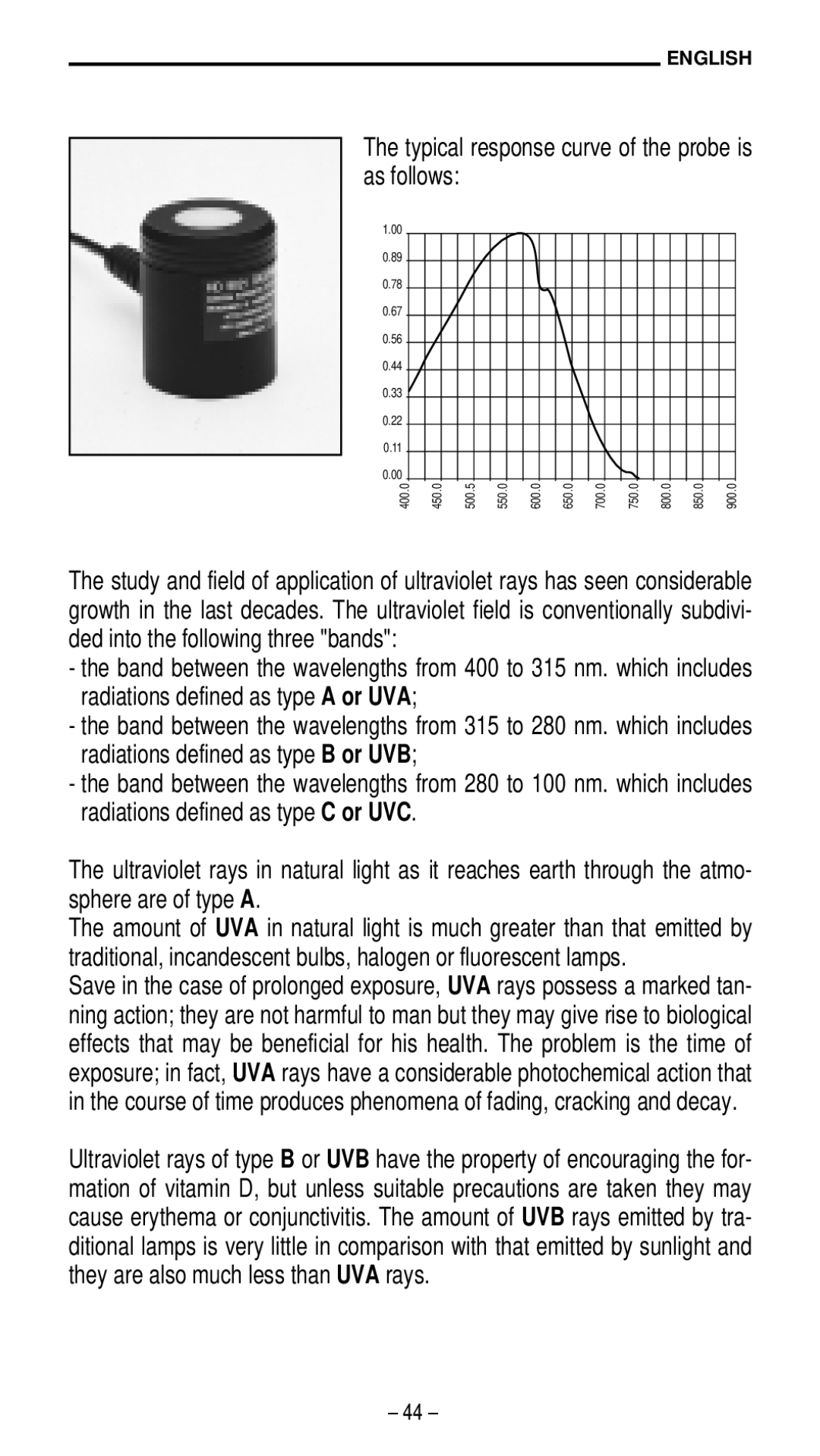 Quantum HD 9021 manual Typical response curve of the probe is as follows 