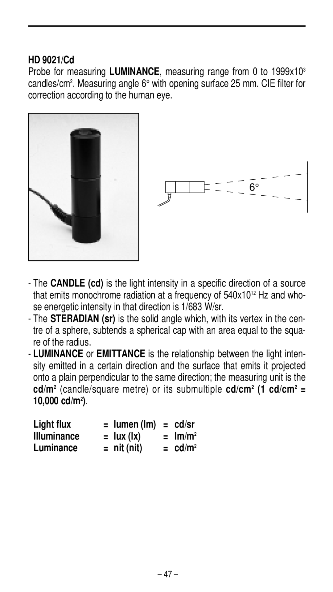 Quantum manual HD 9021/Cd, Light flux, Lux lx, Nit nit 