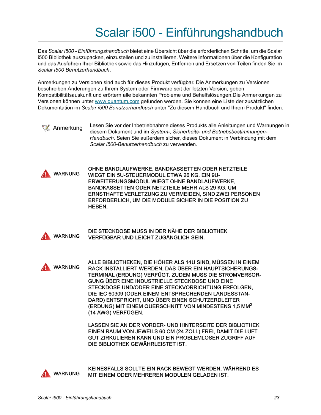 Quantum manual Scalar i500 Einführungshandbuch 