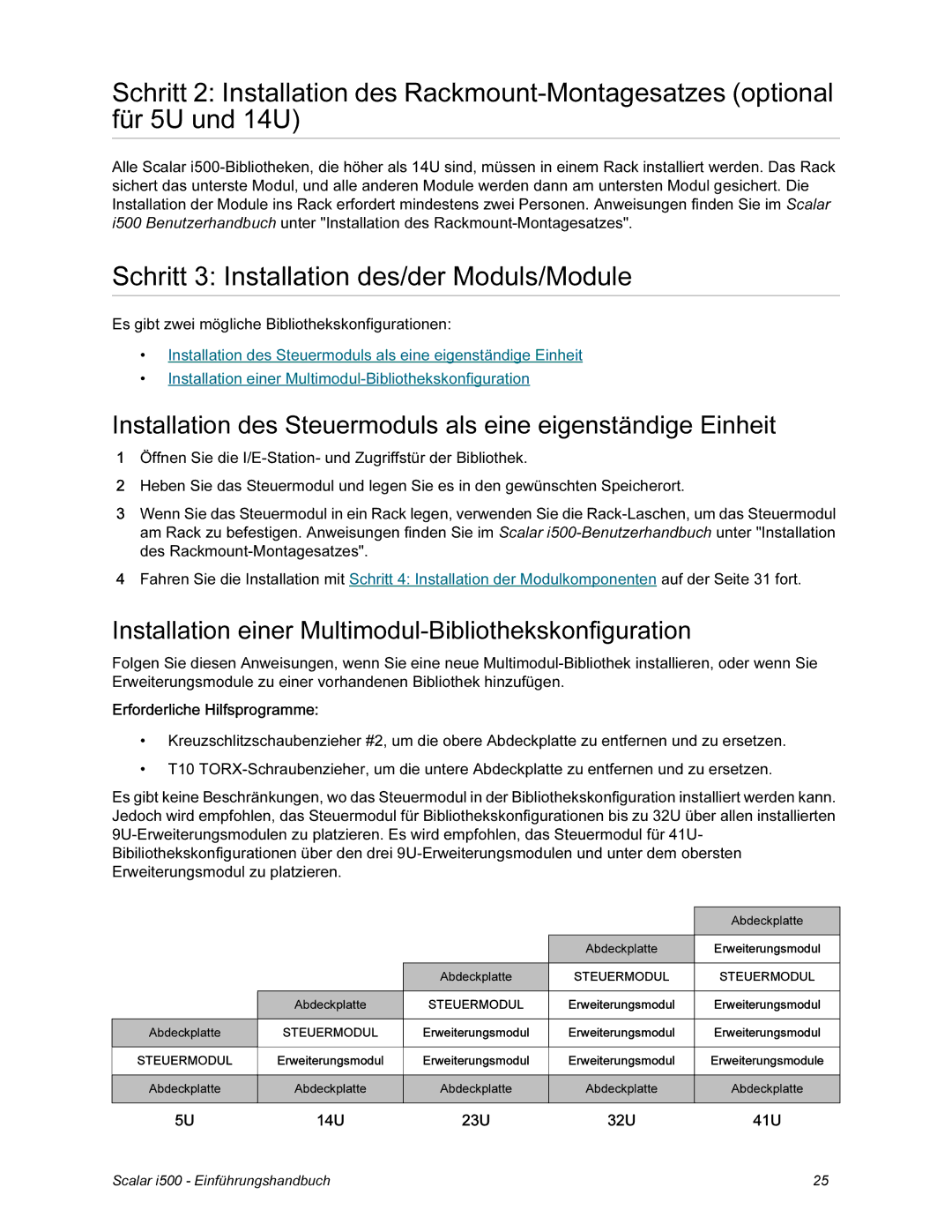 Quantum i500 manual Schritt 3 Installation des/der Moduls/Module, Installation einer Multimodul-Bibliothekskonfiguration 