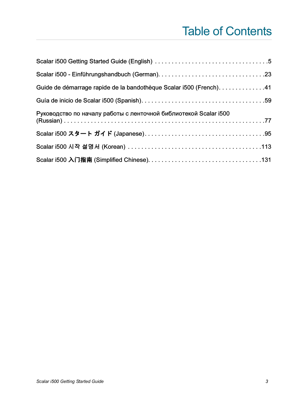 Quantum i500 manual Table of Contents 