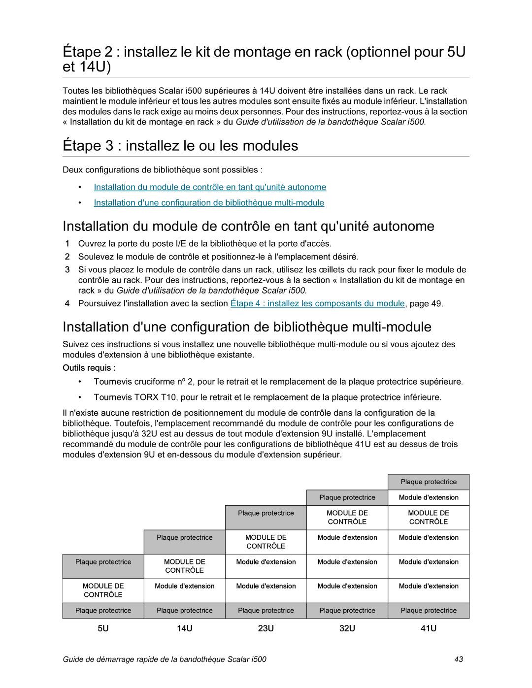 Quantum i500 manual Étape 3 installez le ou les modules, Installation du module de contrôle en tant quunité autonome 