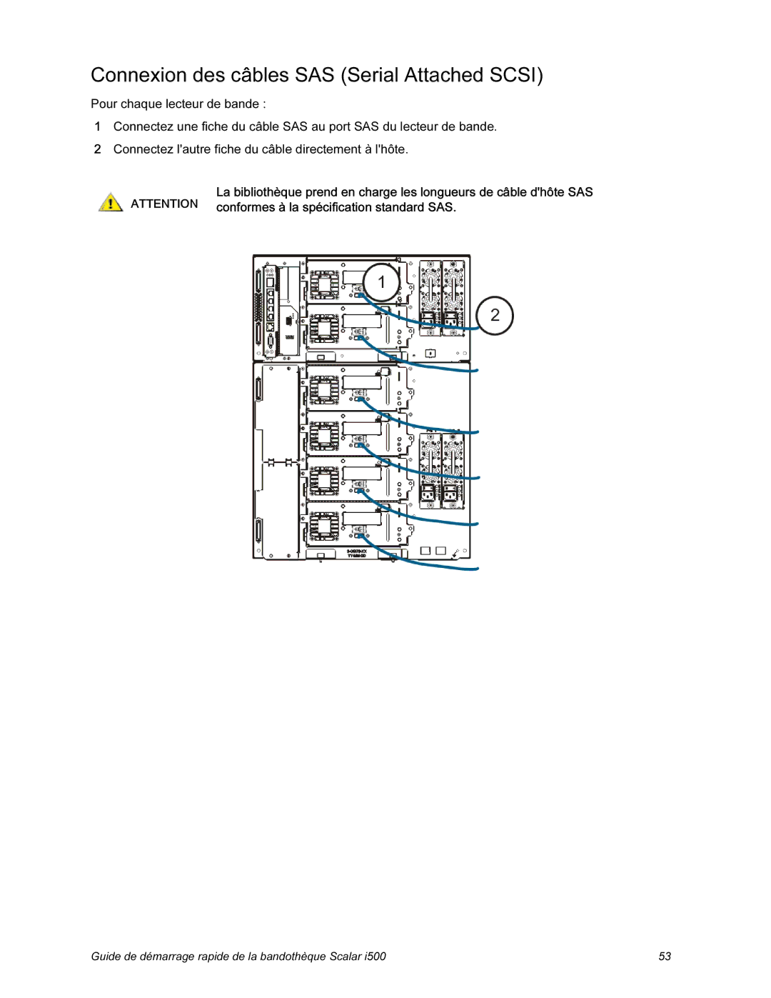 Quantum i500 manual Connexion des câbles SAS Serial Attached Scsi 