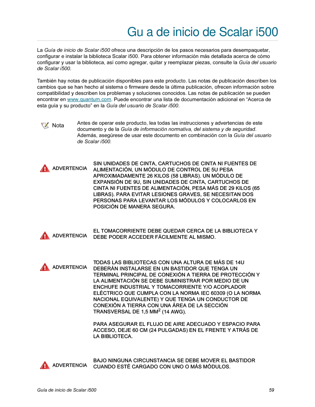 Quantum i500 manual Guía de inicio de Scalar 