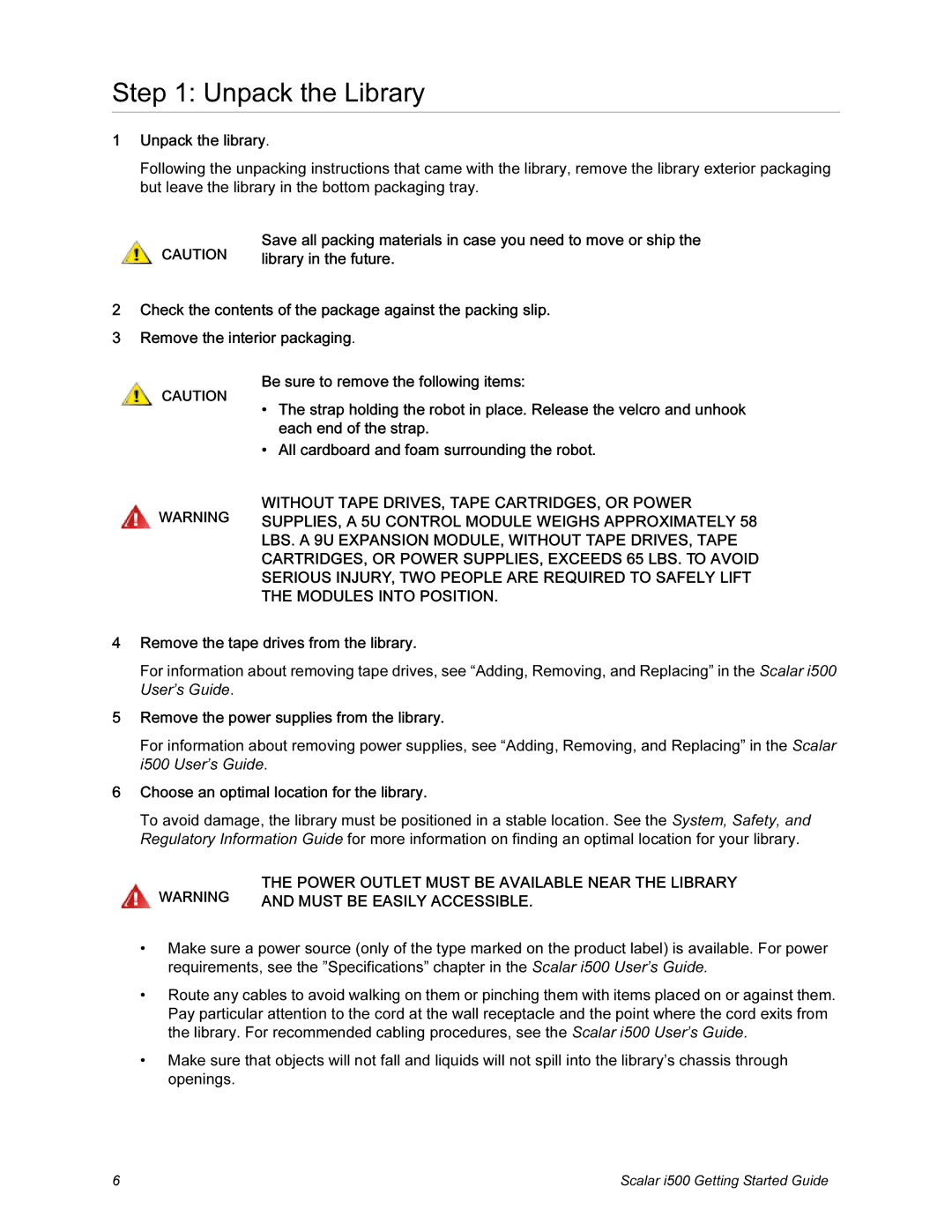 Quantum i500 manual Unpack the Library 