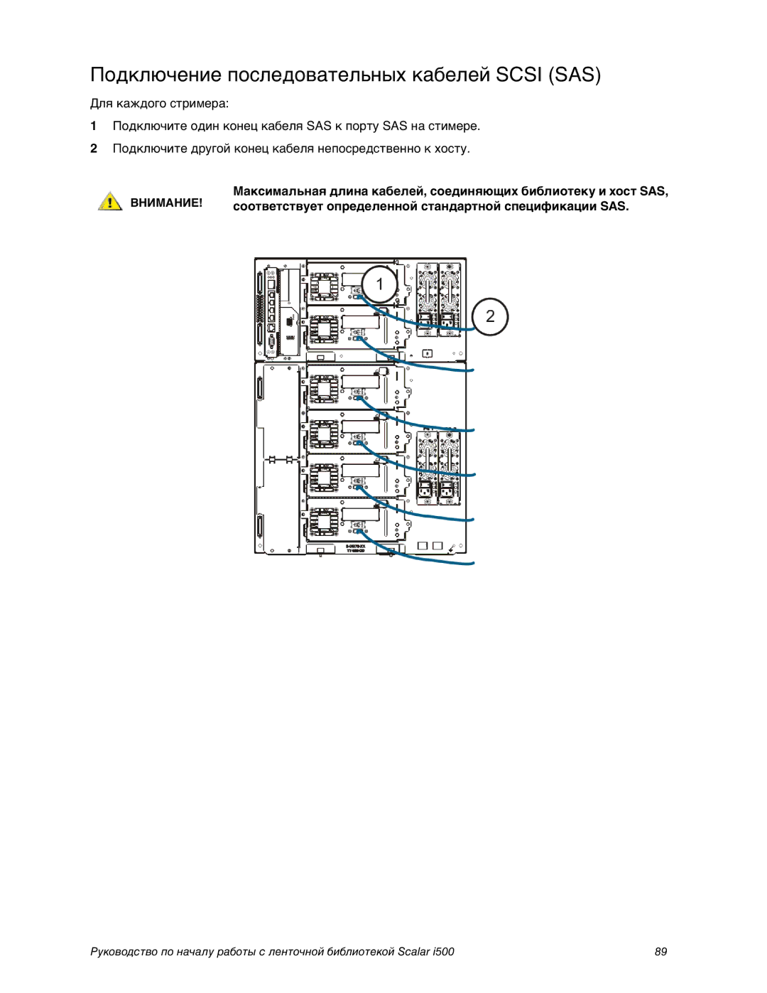 Quantum i500 manual Подключение последовательных кабелей Scsi SAS 