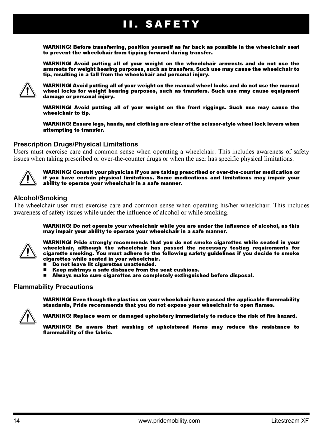 Quantum INFMANU2788 manual Prescription Drugs/Physical Limitations, Alcohol/Smoking, Flammability Precautions 