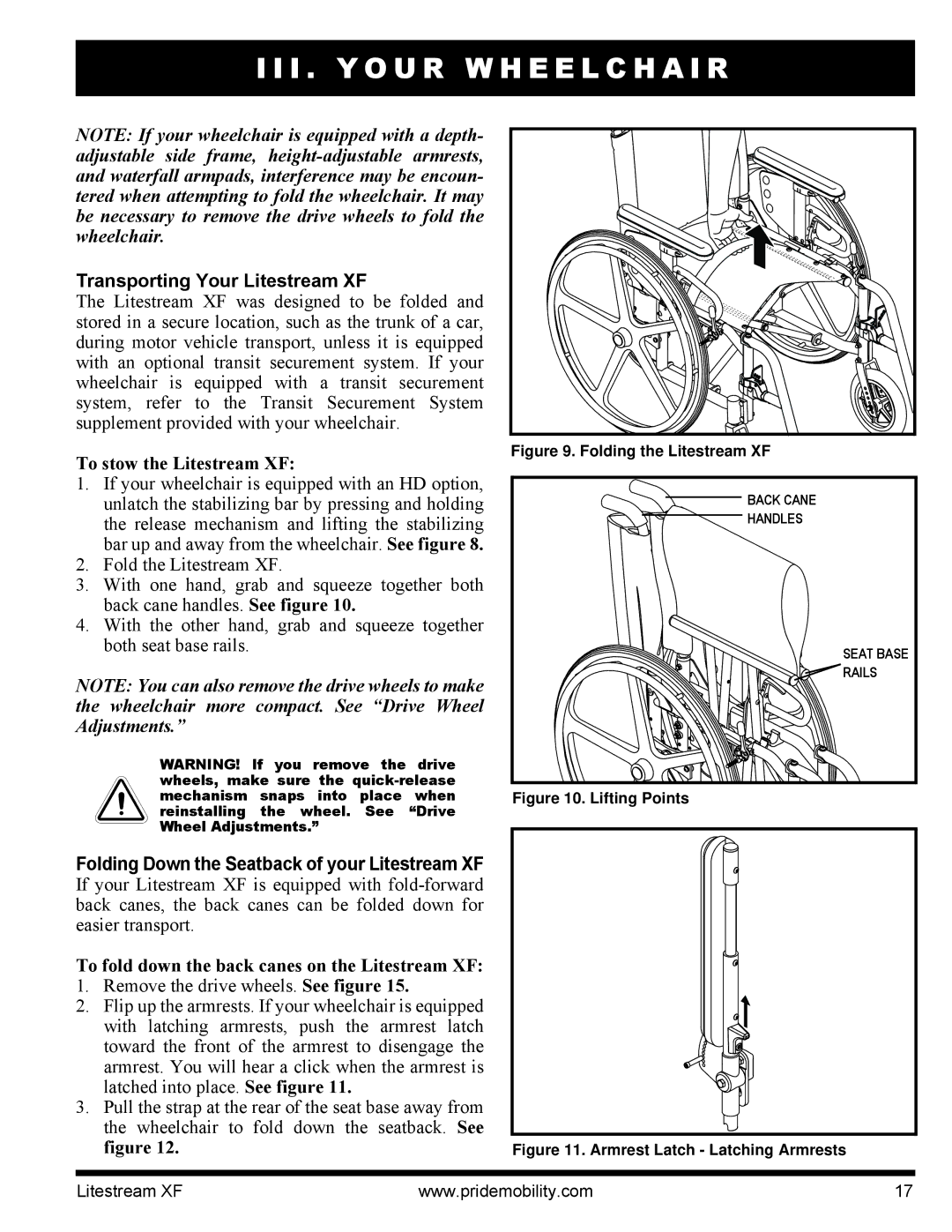 Quantum INFMANU2788 manual Transporting Your Litestream XF, To stow the Litestream XF 