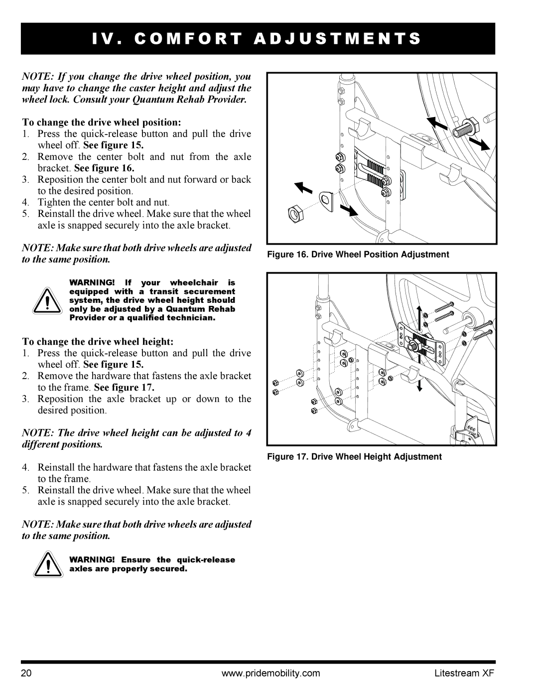 Quantum INFMANU2788 manual To change the drive wheel position, Wheel off. See figure, Bracket. See figure 