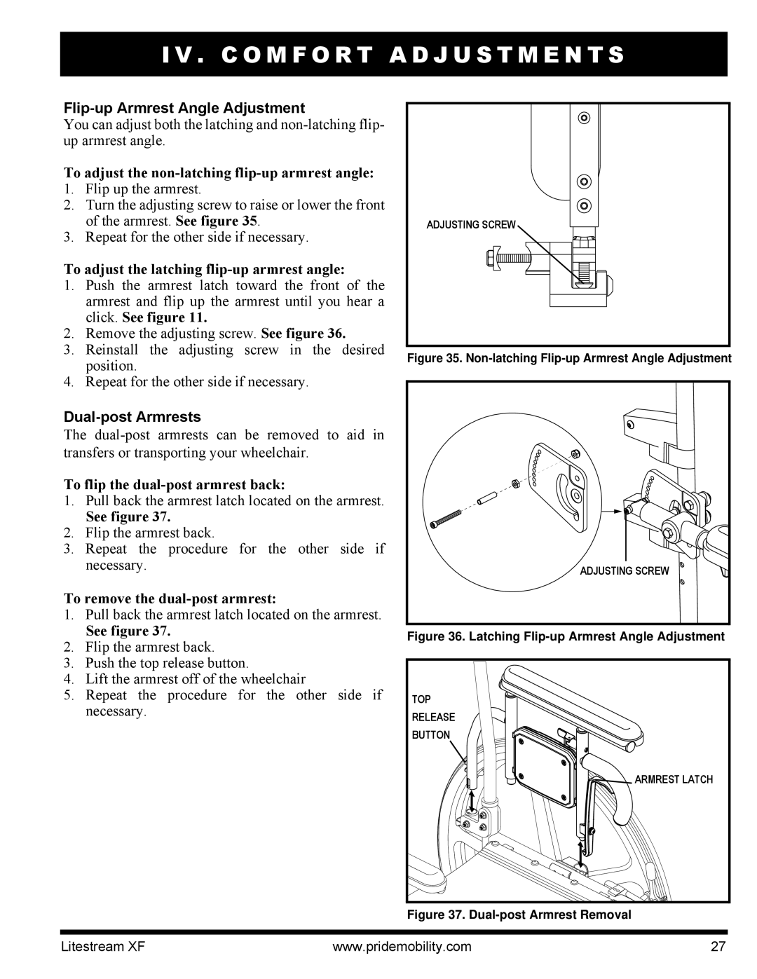 Quantum INFMANU2788 manual Flip-up Armrest Angle Adjustment, Dual-post Armrests 