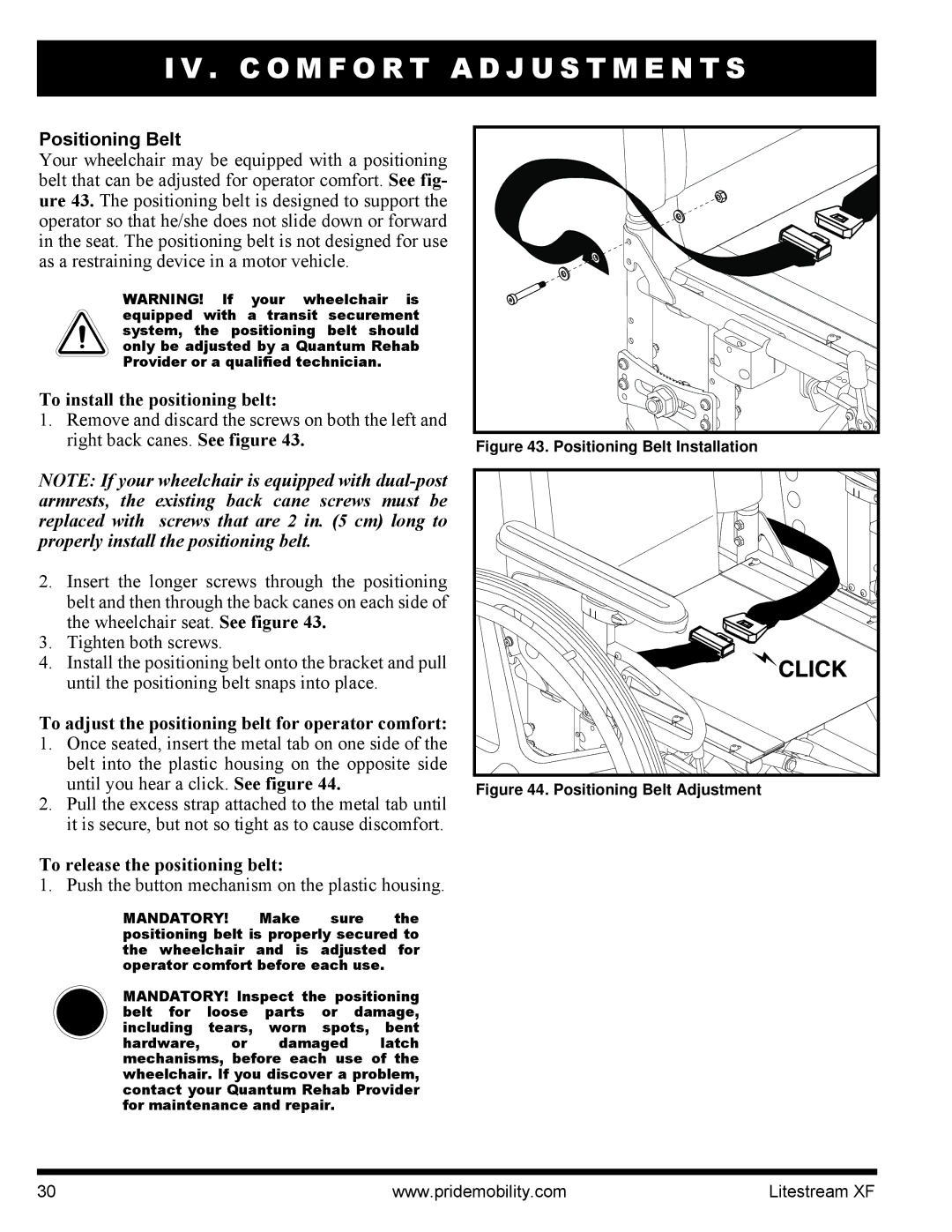 Quantum INFMANU2788 manual Positioning Belt 