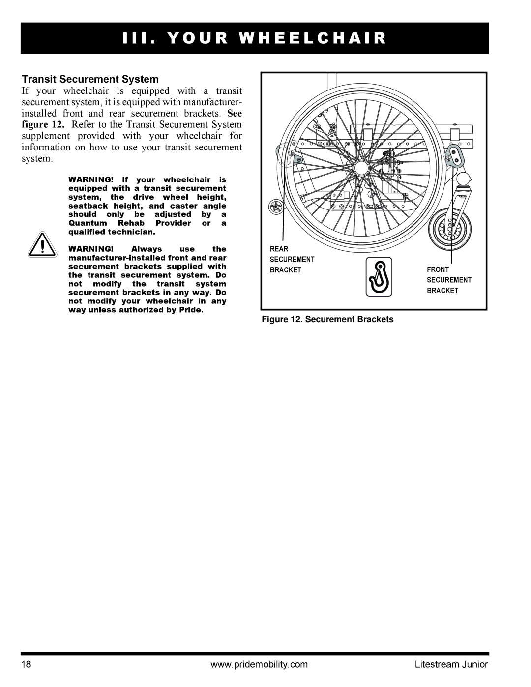 Quantum INFMANU4169 manual Transit Securement System, Securement Brackets 