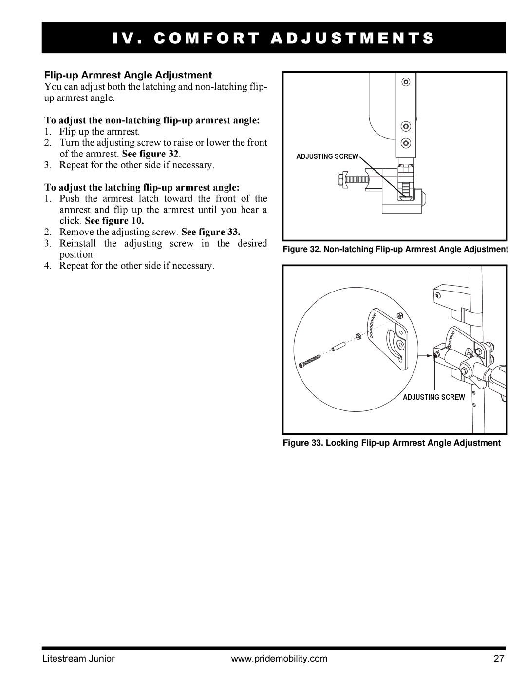 Quantum INFMANU4169 manual Flip-up Armrest Angle Adjustment, To adjust the non-latching flip-up armrest angle 