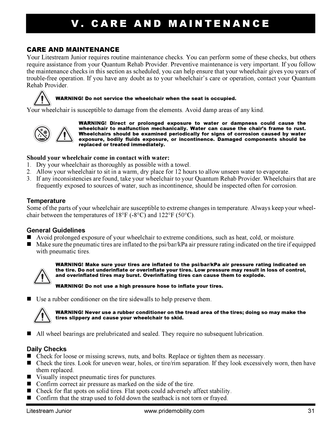 Quantum INFMANU4169 A R E a N D M a I N T E N a N C E, Care and Maintenance, Temperature, General Guidelines, Daily Checks 