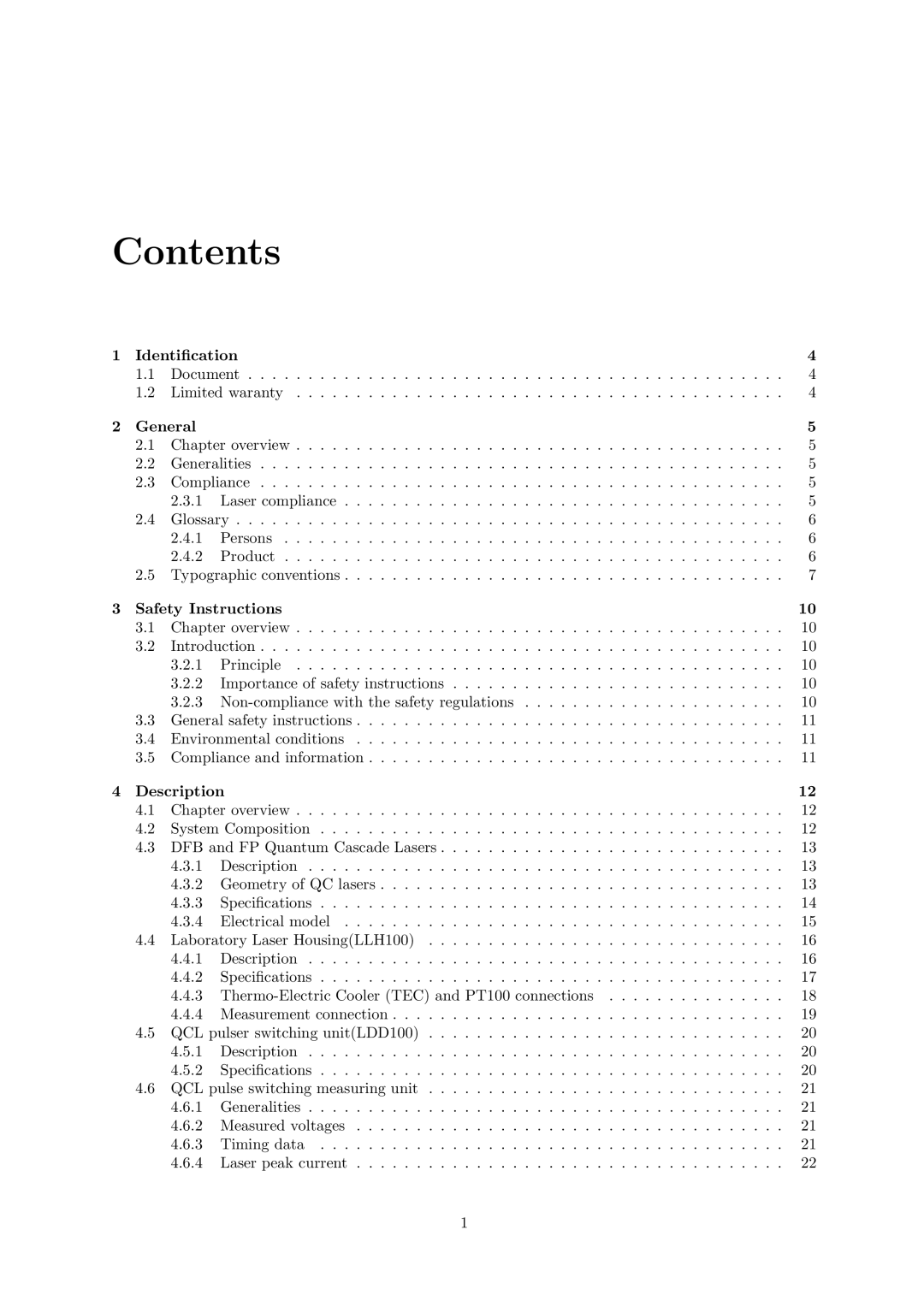 Quantum Instruments Cascade Laser Starter Kit manual Contents 