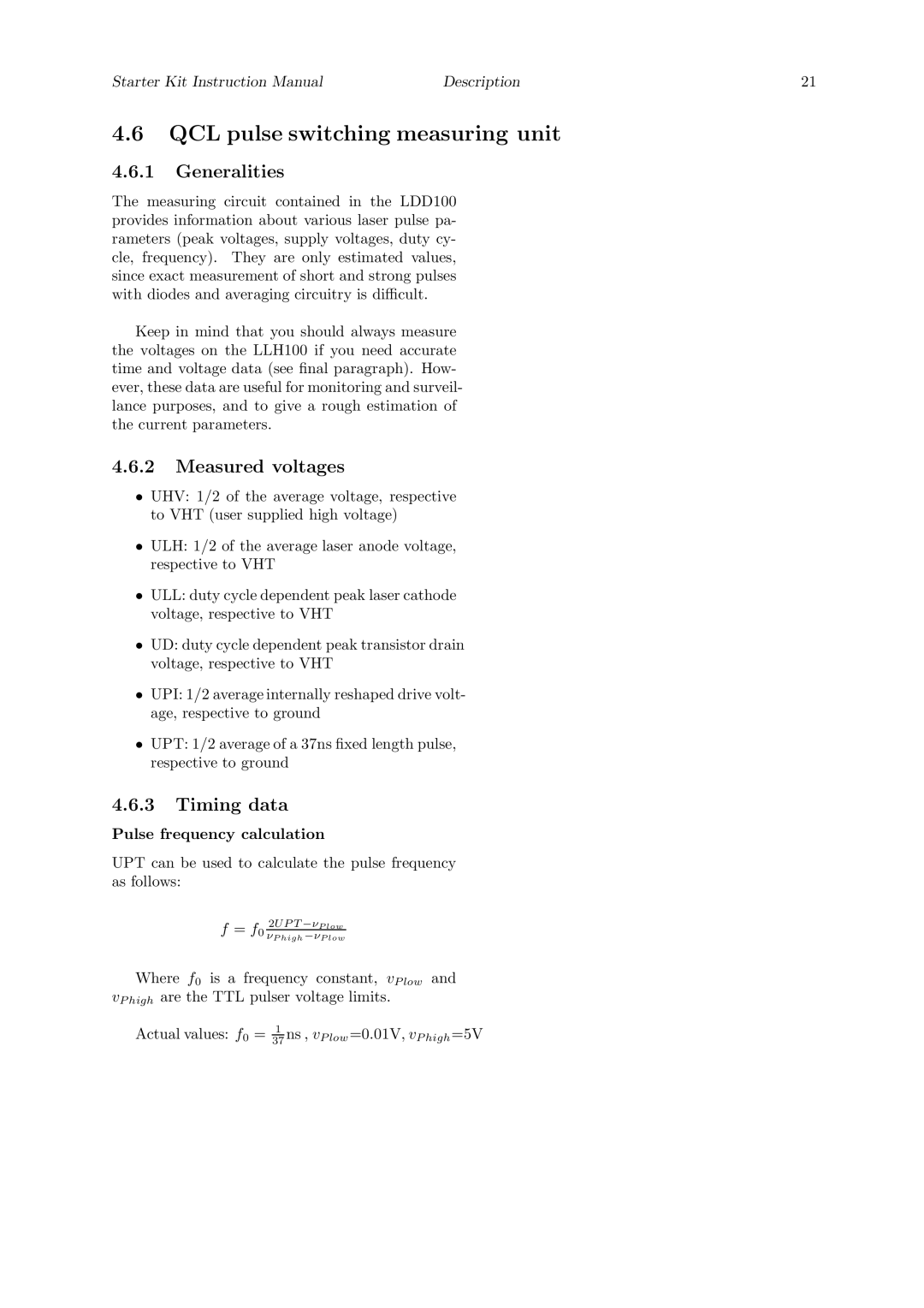 Quantum Instruments Cascade Laser Starter Kit manual QCL pulse switching measuring unit, Generalities, Measured voltages 